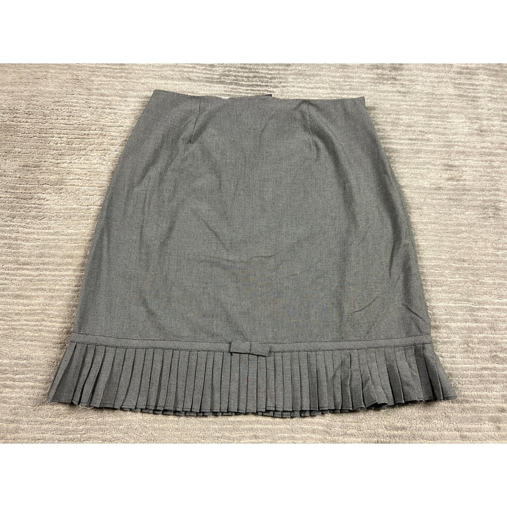 Larry Levine Skirt Womens 14 Gray Houndstooth Pleated Hem Bow Pencil Stretch